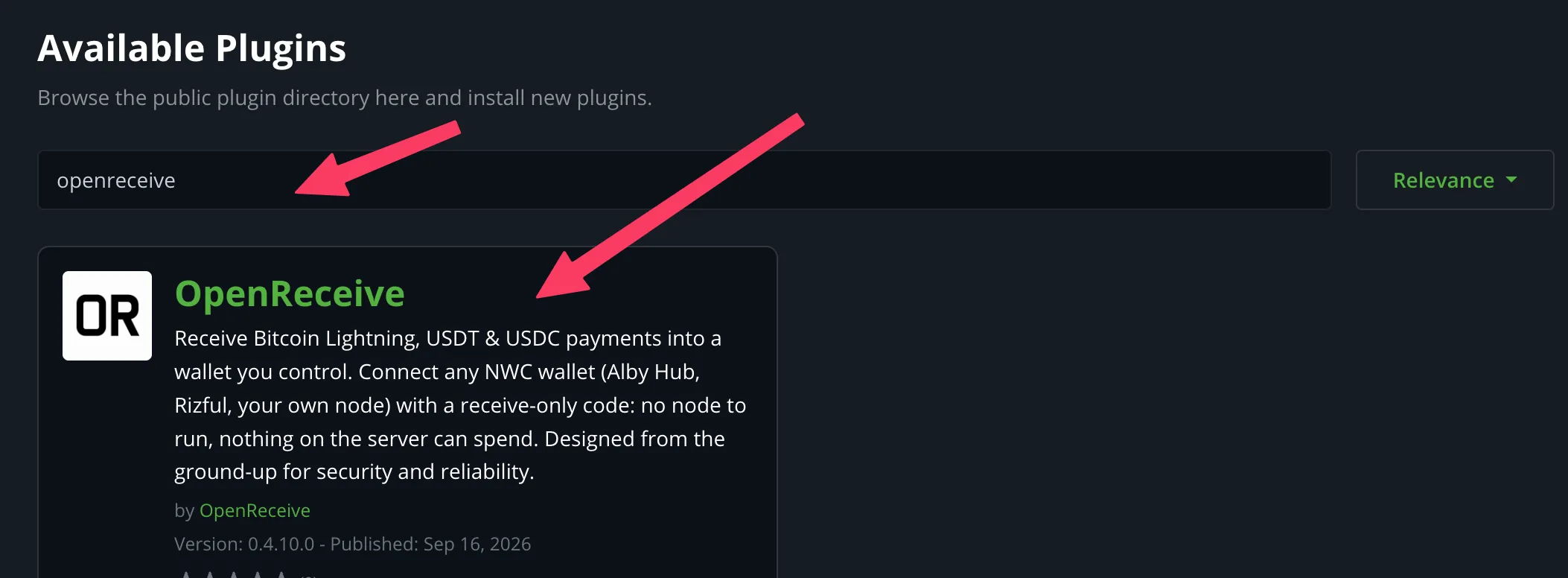 Search the plugin directory for openreceive